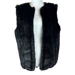 Dennis Basso Black Faux Fur Vest Open Women’s Size M Medium